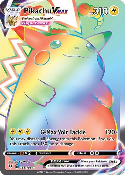 Pokémon card: Pikachu VMAX 188/185 from Vivid Voltage (Secret Rare), Lightning type, front of card